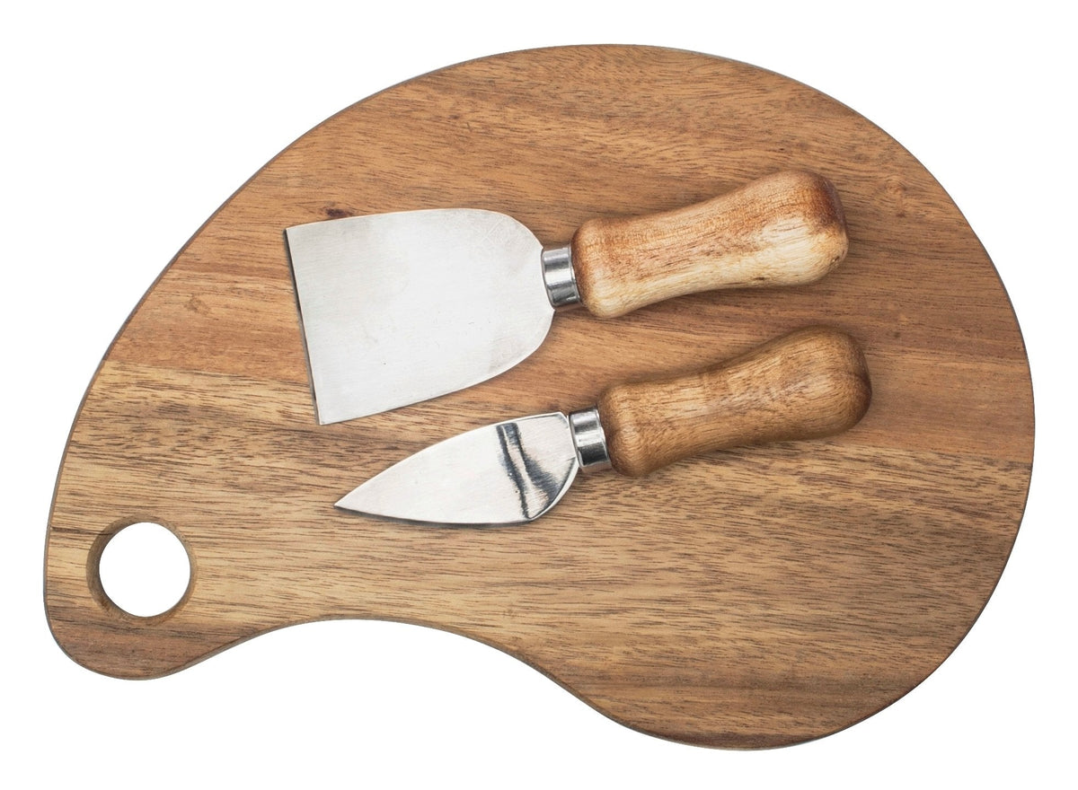 Natural Living Acacia Cheese &amp; Knife Set – 3-Piece Natural Living by Kitchen Niche