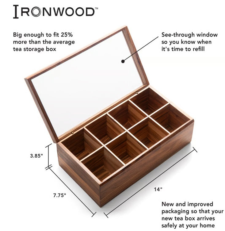 Ironwood Cornwall Tea Storage Box with Acyrlic Window by Kitchen Niche