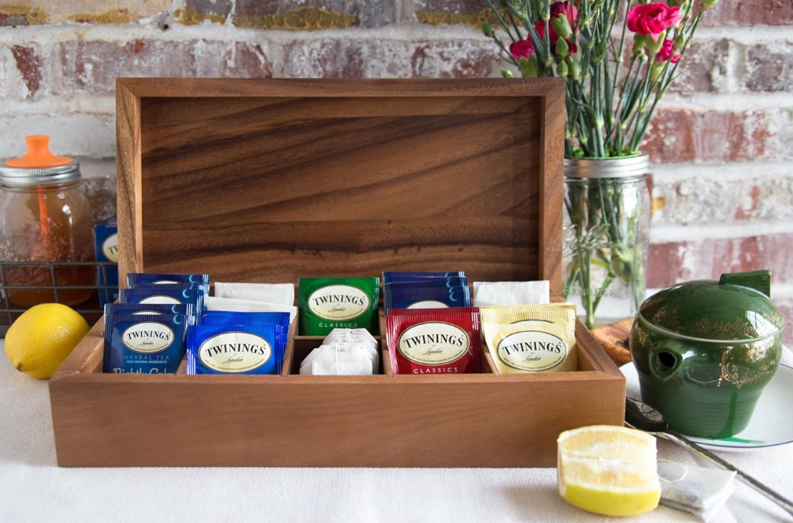 Ironwood Acacia Wood Rectangular Tea Storage Box by Kitchen Niche