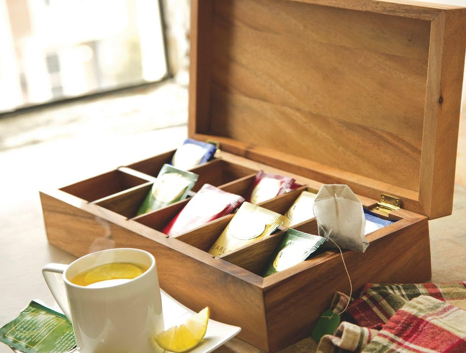 Ironwood Acacia Wood Rectangular Tea Storage Box by Kitchen Niche