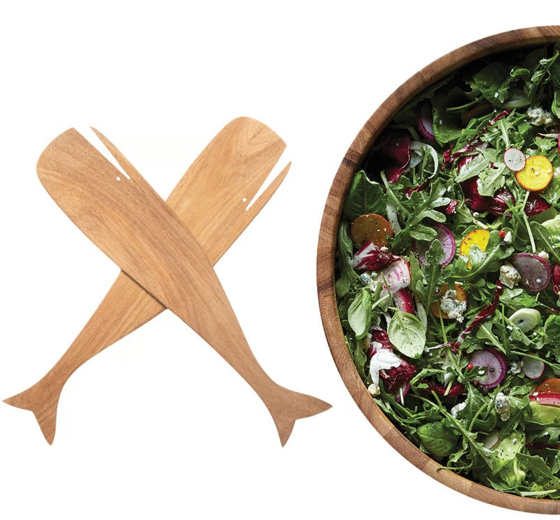 Ironwood Acacia Wood Whale Salad Servers by Kitchen Niche