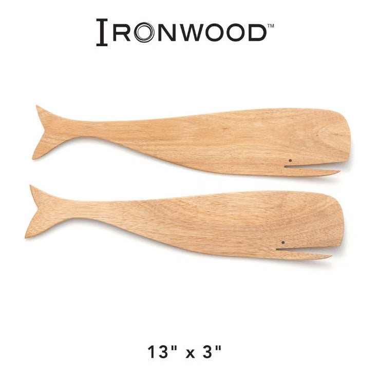 Ironwood Acacia Wood Whale Salad Servers by Kitchen Niche