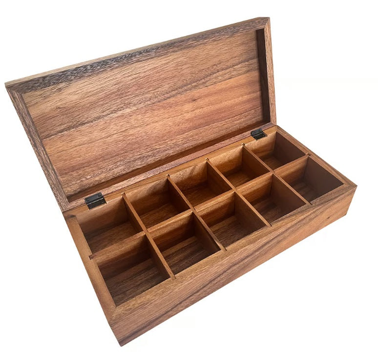 Ironwood XL Rectangular Acacia Wood Tea Bag Storage Box by Kitchen Niche
