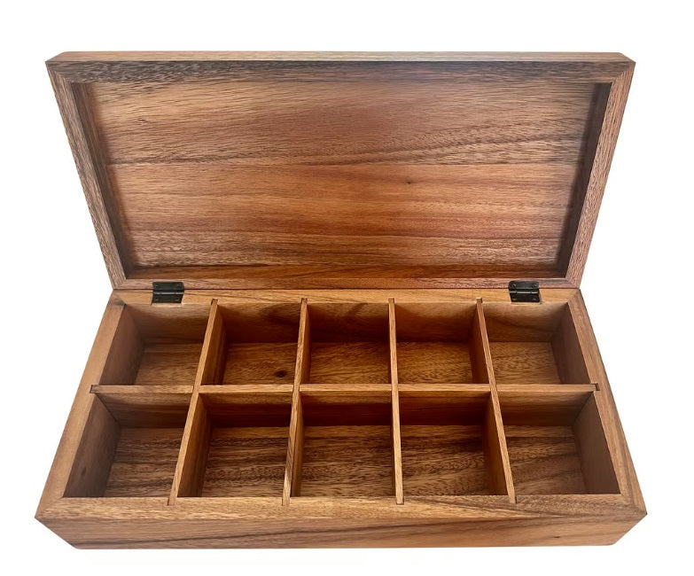 Ironwood XL Rectangular Acacia Wood Tea Bag Storage Box by Kitchen Niche