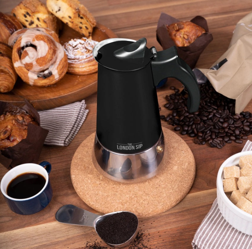 London Sip Stainless Steel Espresso Maker 6-Cup Black by Kitchen Niche
