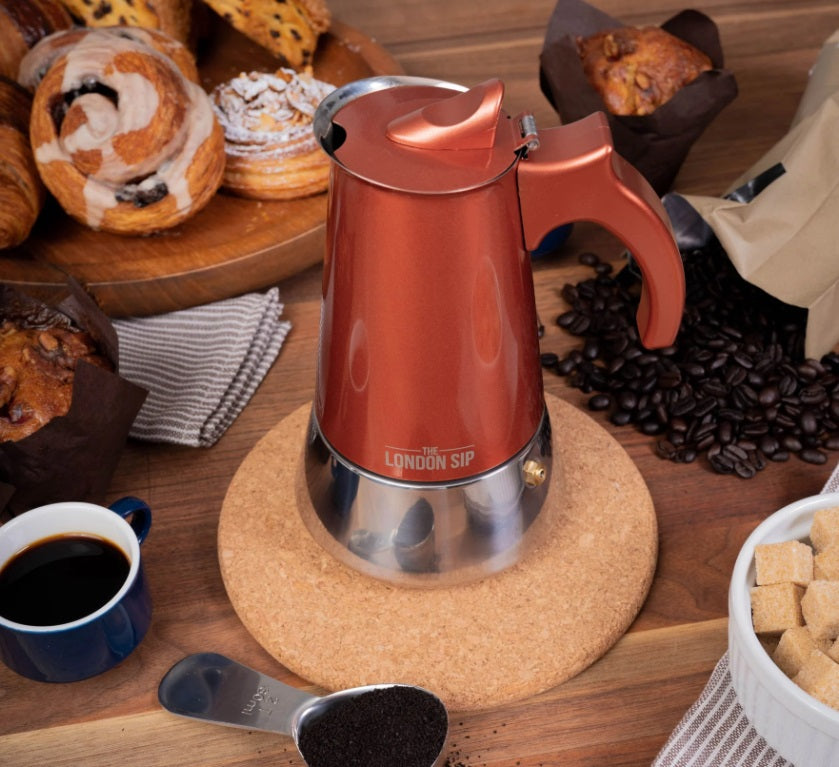 London Sip Stainless Steel Espresso Maker 10-Cup Copper by Kitchen Niche