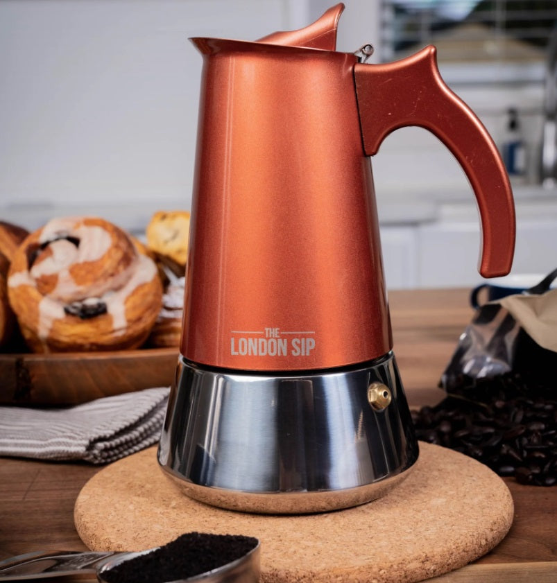 London Sip Stainless Steel Espresso Maker 3-Cup Copper by Kitchen Niche