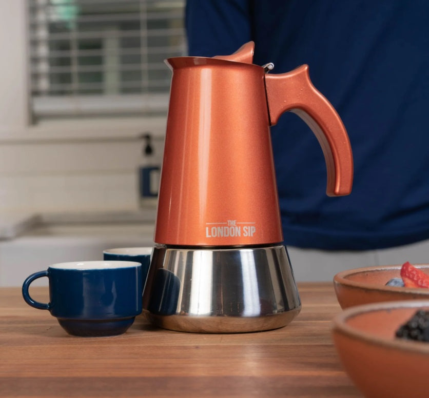 London Sip Stainless Steel Espresso Maker 10-Cup Copper by Kitchen Niche