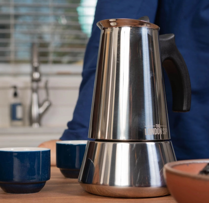 London Sip Stainless Steel Espresso Maker 3-Cup Silver by Kitchen Niche