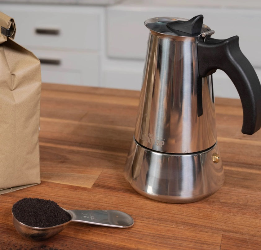 London Sip Stainless Steel Espresso Maker 10-Cup Silver by Kitchen Niche