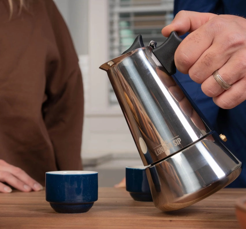 London Sip Stainless Steel Espresso Maker 3-Cup Silver by Kitchen Niche