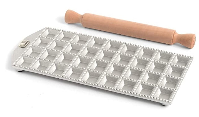 Marcato Ravioli Maker Mold with Rolling Pin 3.5cm / 1.37" by Kitchen Niche