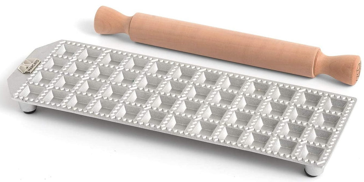 Marcato Ravioli Maker Mold with Rolling Pin 2.5cm / 1" by Kitchen Niche