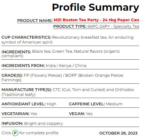 Metropolitan Tea M21 Boston Tea Party Tea Can Of 24 Bags by Kitchen Niche