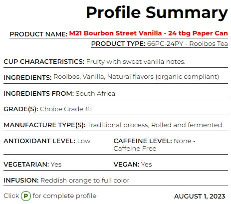 Metropolitan Tea M21 Bourbon Street Vanilla Tea Can Of 24 Bags by Kitchen Niche