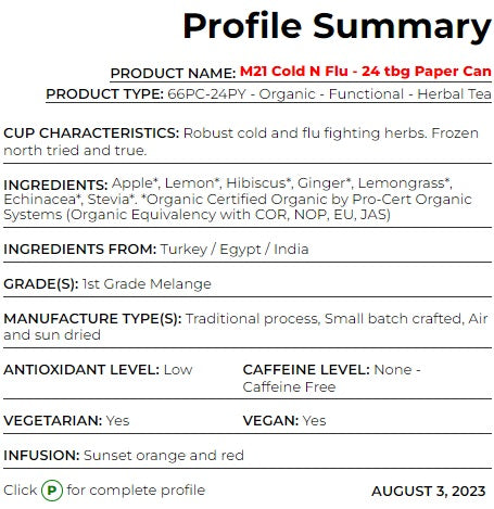 Metropolitan Tea M21 Organic Cold & Flu Tea Can Of 24 Bags by Kitchen Niche