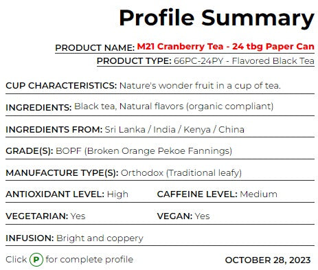 Metropolitan Tea M21 Cranberry Tea Can Of 24 Bags by Kitchen Niche