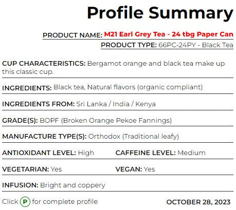 Metropolitan Tea M21 Earl Grey Tea Can Of 24 Bags by Kitchen Niche