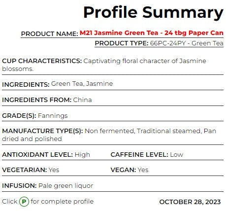 Metropolitan Tea M21 Jasmine Green Tea Can Of 24 Bags by Kitchen Niche