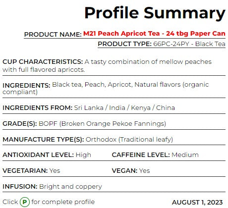 Metropolitan Tea M21 Peach Apricot Tea Can Of 24 Bags by Kitchen Niche