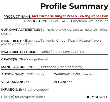 Metropolitan Tea M21 Turmeric Ginger Peach Tea Can Of 24 Bags by Kitchen Niche