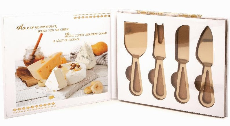 Natural Living Cheese Knife Set with Gold Finish by Kitchen Niche