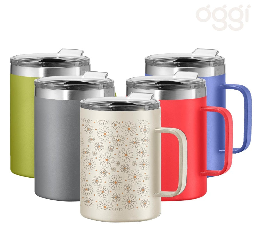 Oggi Daisy Thermomug Insulated Double Walled Mug with Lid Oggi by Kitchen Niche