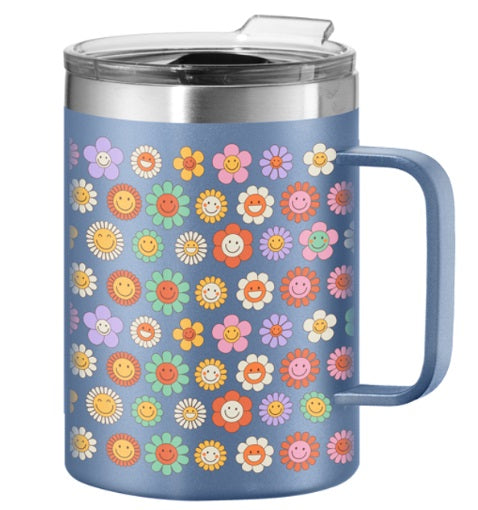 Oggi Flowers Thermomug Insulated Double Walled Mug with Lid Oggi by Kitchen Niche