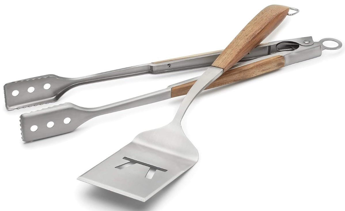 Outset Jackson Acacia Wood Grill Spatula & Tongs Set by Kitchen Niche