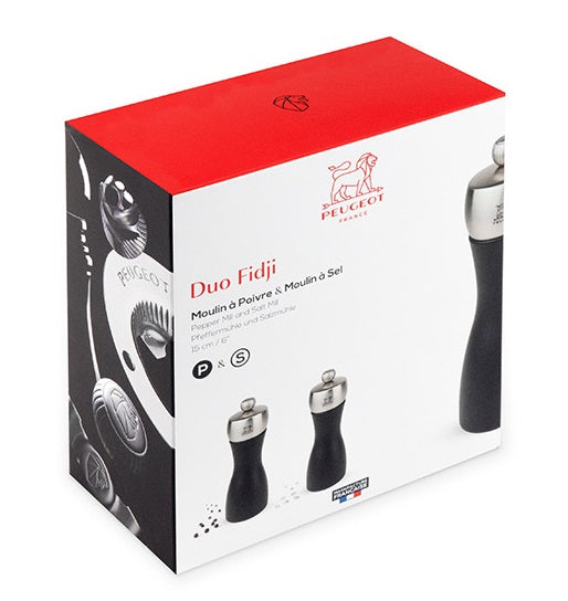 Peugeot Fidji Duo Black Salt and Pepper Mill Set 15cm by Kitchen Niche