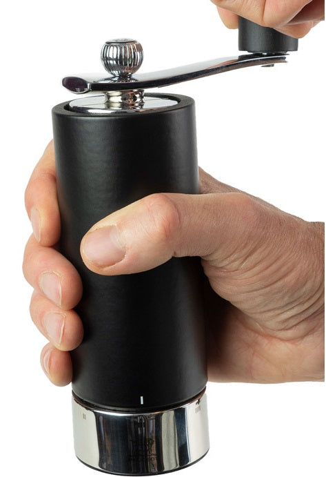 Peugeot Isen Black & Steel Crank Handle Pepper Mill by Kitchen Niche