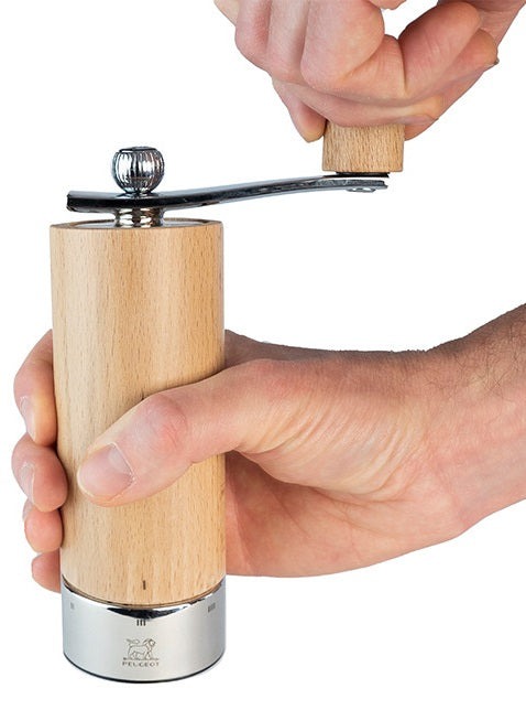 Peugeot Isen Natural & Steel Crank Handle Pepper Mill by Kitchen Niche