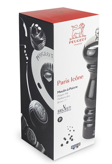 Peugeot Paris Icone Black Lacquer 18cm Pepper Mill by Kitchen Niche