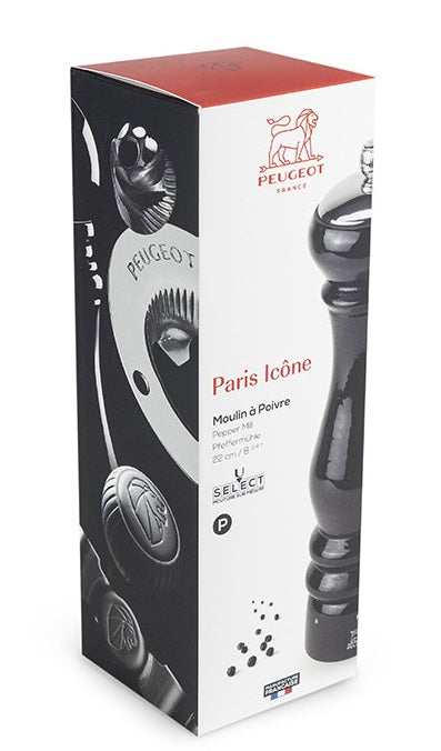 Peugeot Paris Icone Black Lacquer 23cm Pepper Mill by Kitchen Niche