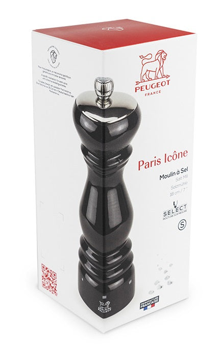 Peugeot Paris Icone Black Lacquer 18cm Salt Mill by Kitchen Niche