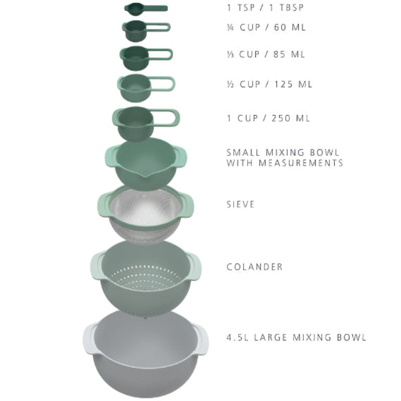 Joseph Joseph Nest 9 Sage Mixing Bowl & Food Preparation Set Joseph Joseph by Kitchen Niche