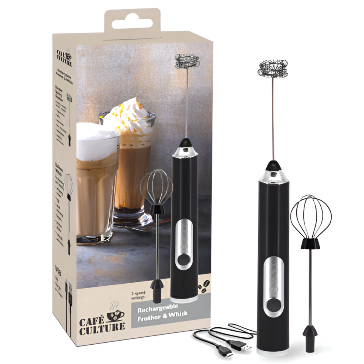Café Culture Rechargeable Milk Frother & Whisk Cafe Culture by Kitchen Niche