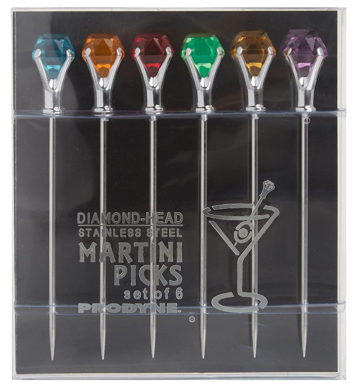 Prodyne Stainless Steel Colorful Diamond Martini Picks Set of 6 by Kitchen Niche