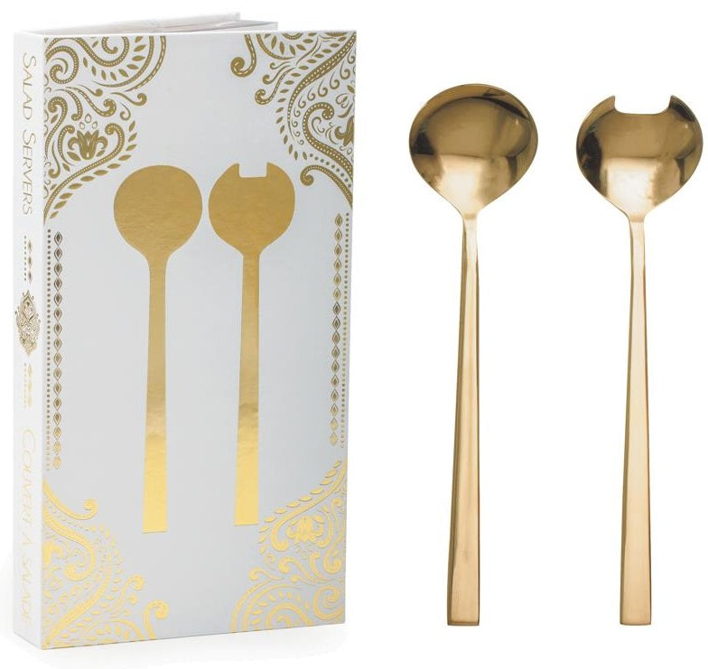 Natural Living Salad Serving Set with Gold Finish by Kitchen Niche