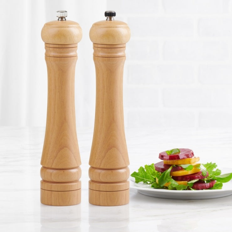 Trudeau Capri Natural Wood Salt & Pepper Mill Set 10" by Kitchen Niche