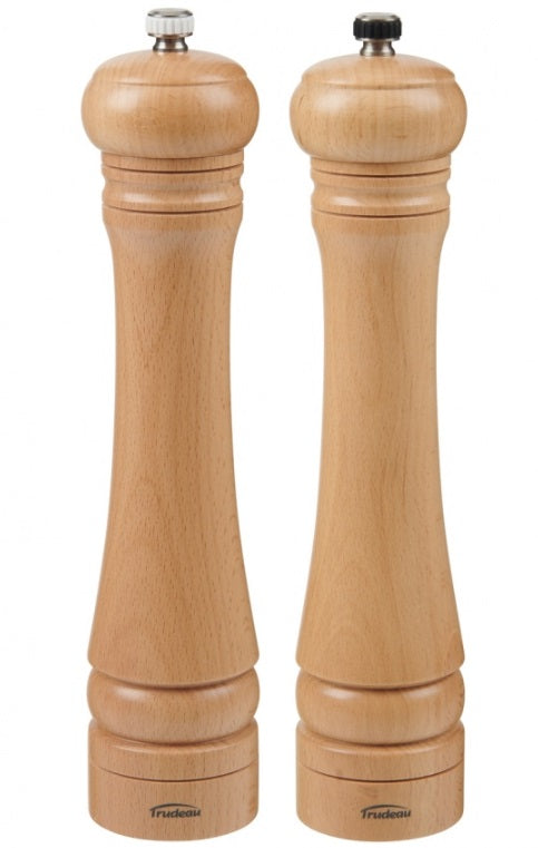 Trudeau Capri Natural Wood Salt & Pepper Mill Set 10" by Kitchen Niche