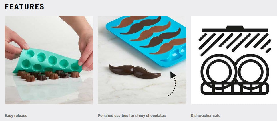Trudeau Set of 2 Silicone Mustache Shaped Chocolate Molds by Kitchen Niche