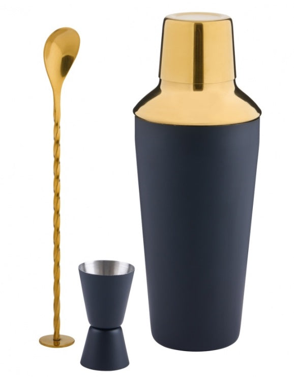 Trudeau Cocktail Shaker Set – Black & Gold – 3-Piece by Kitchen Niche