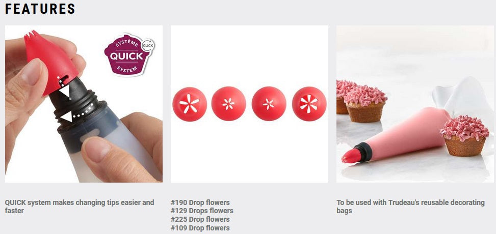 Trudeau Drop Flowers Decorating Tip Set of 4 by Kitchen Niche