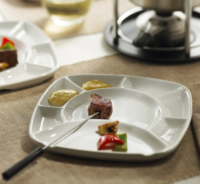Trudeau Set of 4 White Ceramic Fondue Plates by Kitchen Niche