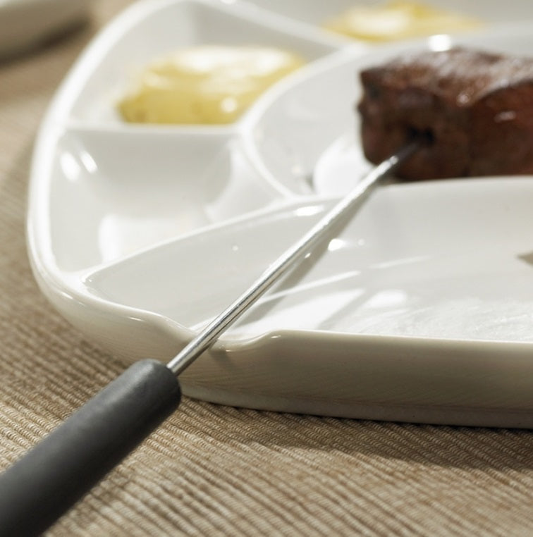 Trudeau Set of 4 White Ceramic Fondue Plates by Kitchen Niche