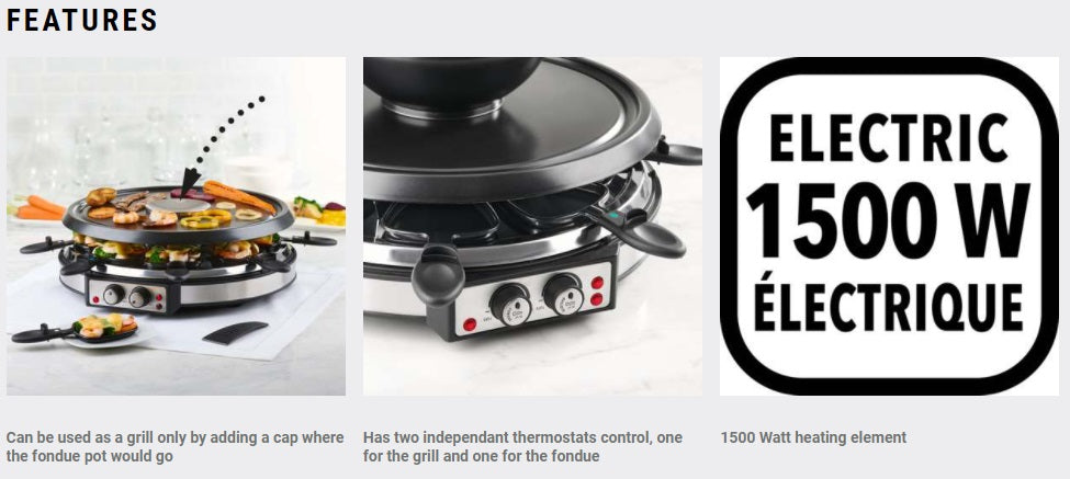 Trudeau 2-in-1 Raclette Grill & Fondue Set Combo for 8 by Kitchen Niche