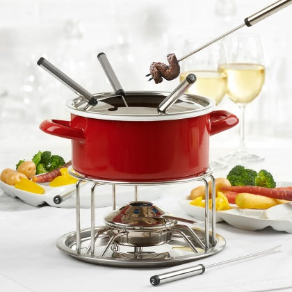 Trudeau 3 in 1 Red Enamel Fondue Set by Kitchen Niche