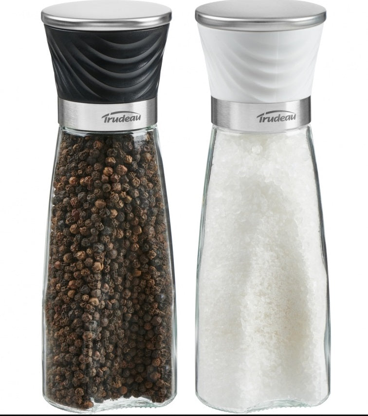 Trudeau Wave Pepper Mill & Salt Mill Set – 8" – Black & White by Kitchen Niche