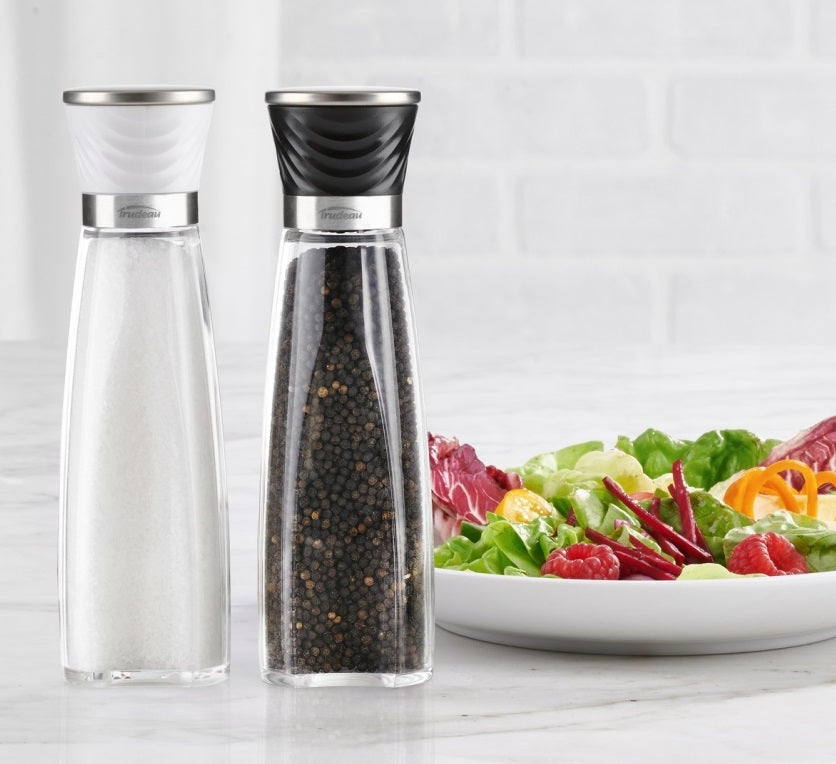 Trudeau Wave Pepper Mill & Salt Mill Set – 8" – Black & White by Kitchen Niche